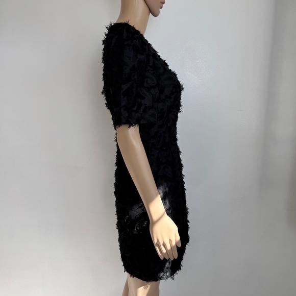 DAZY Black Feathery Fuzzy Short-Sleeve Mini Party Dress Black, Size S-M - Picture 4 of 15